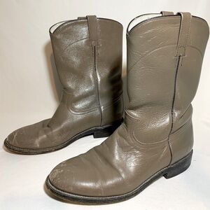 Cowtown Men’s made in Mexico gray leather pull on roper boots sz 9